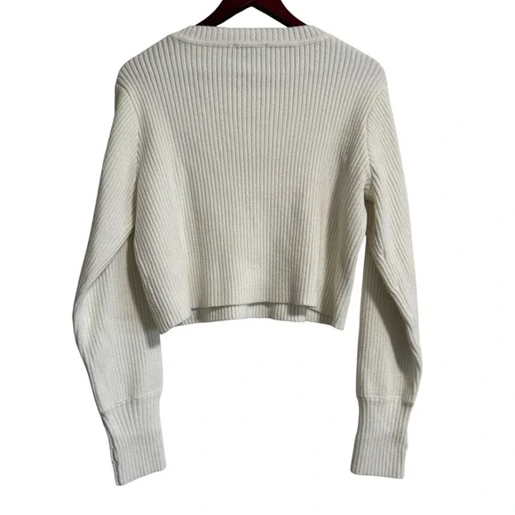 Lulus Womens Ivory White Ribbed Knit Cropped Sweater Thumbhole Cuffs Large - Picture 5 of 5